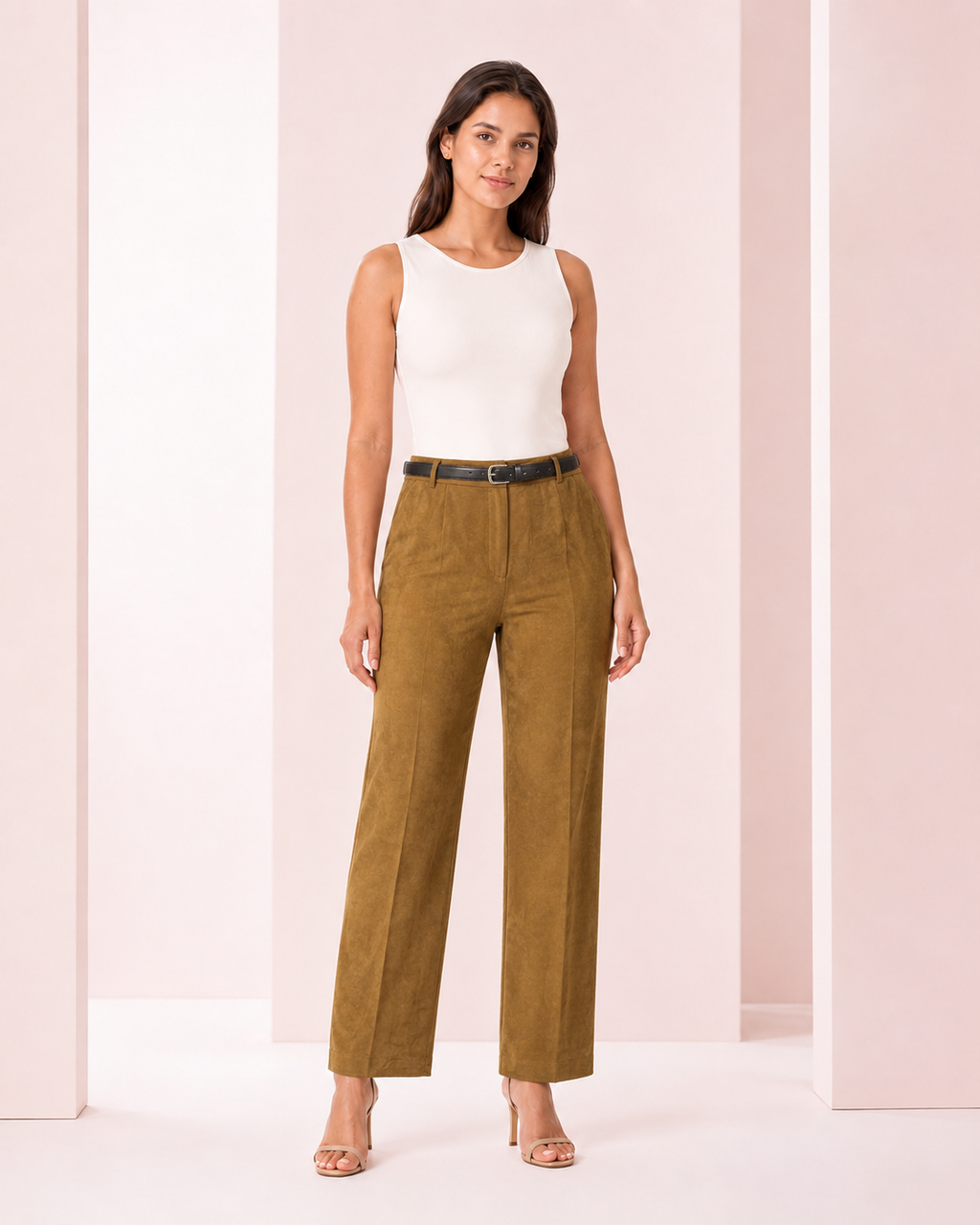 Pantalón Gamuza con Cinturón Café