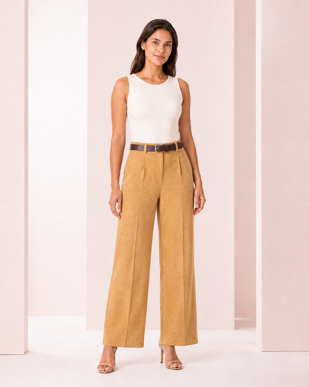 Pantalón Gamuza con Cinturón Camel