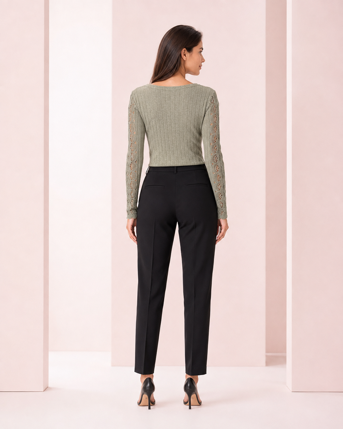 Blusa Escote Cruzado con Encaje Verde Salvia