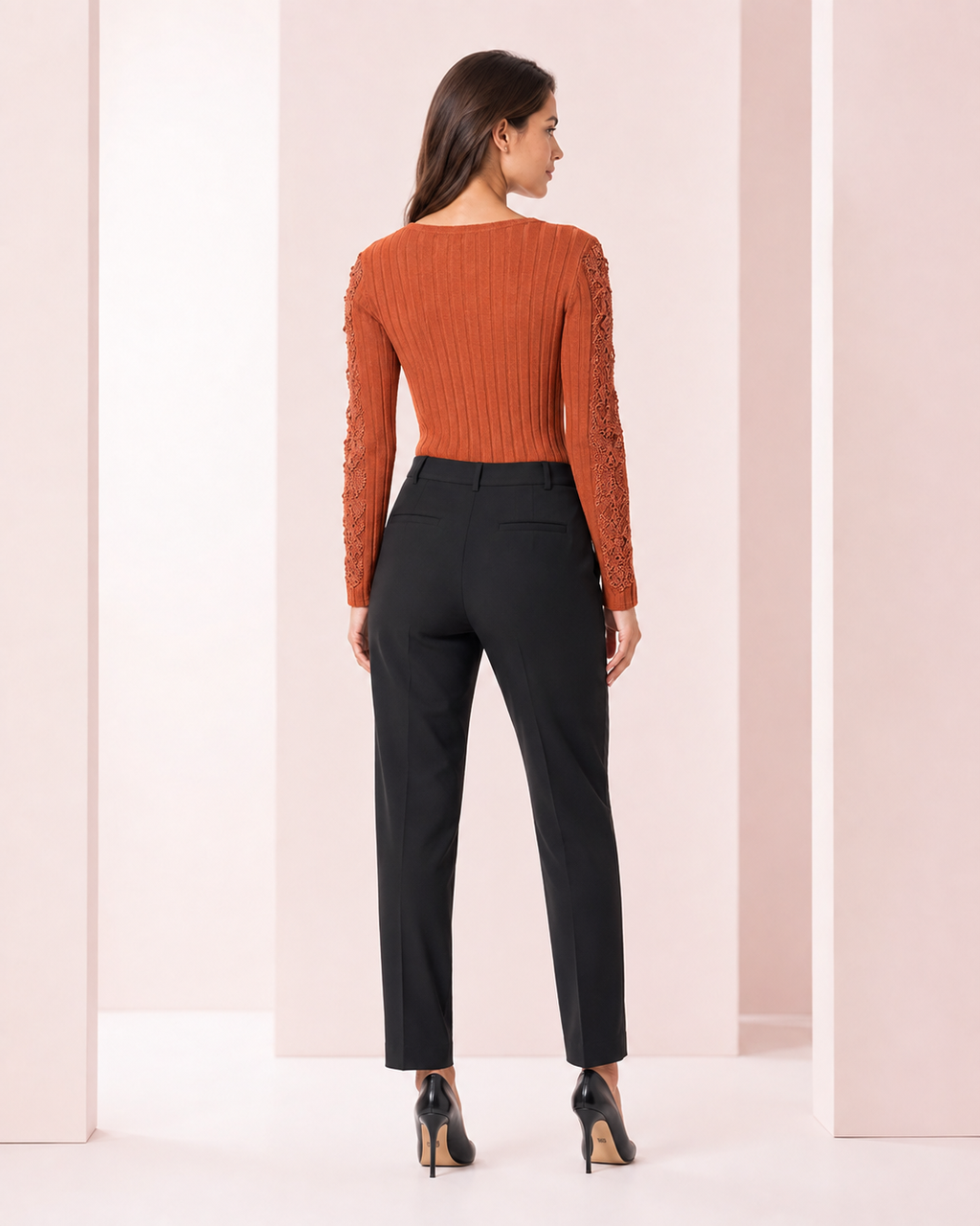 Blusa Escote Cruzado con Encaje Terracota