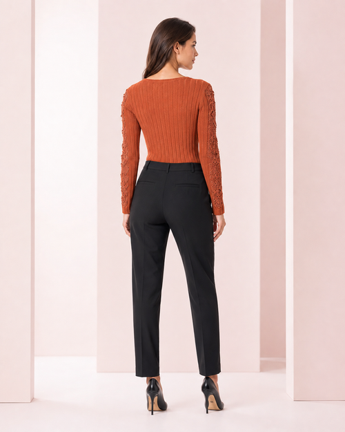 Blusa Escote Cruzado con Encaje Terracota