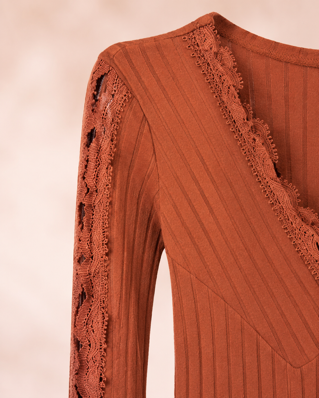 Blusa Escote Cruzado con Encaje Terracota