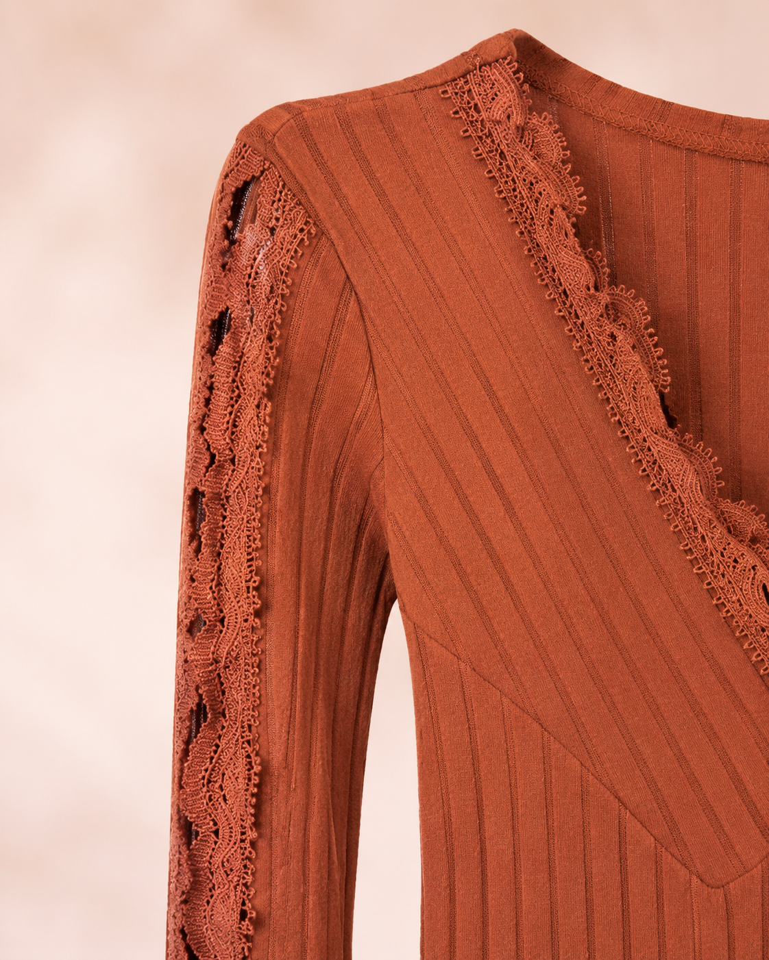 Blusa Escote Cruzado con Encaje Terracota
