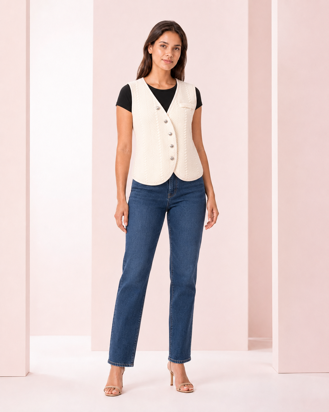 Chaleco Beige Texturizado Elegance
