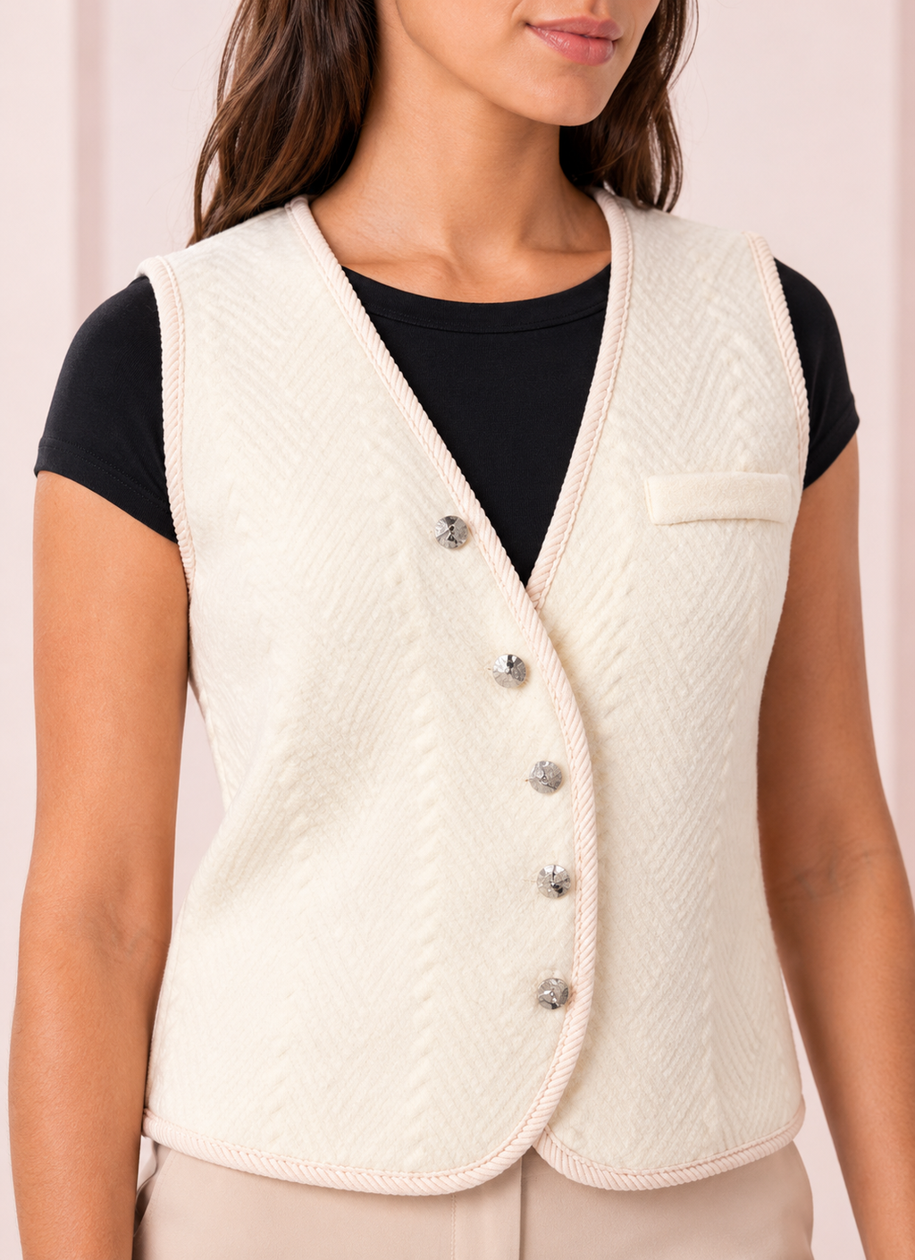 Chaleco Beige Texturizado Elegance