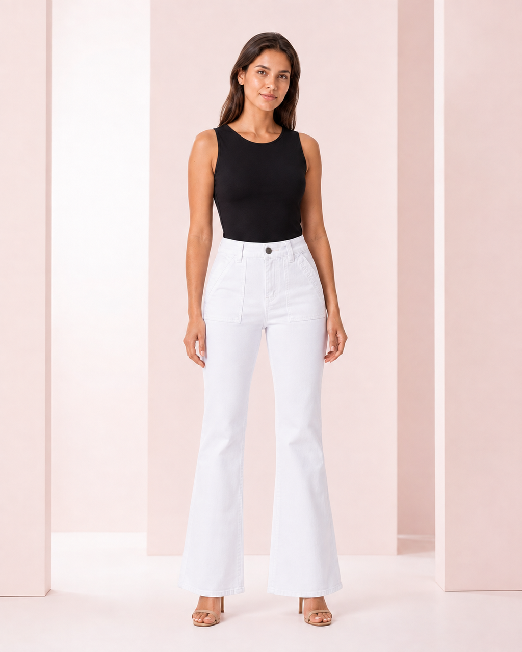 Jeans Flare Elasticado Blanco