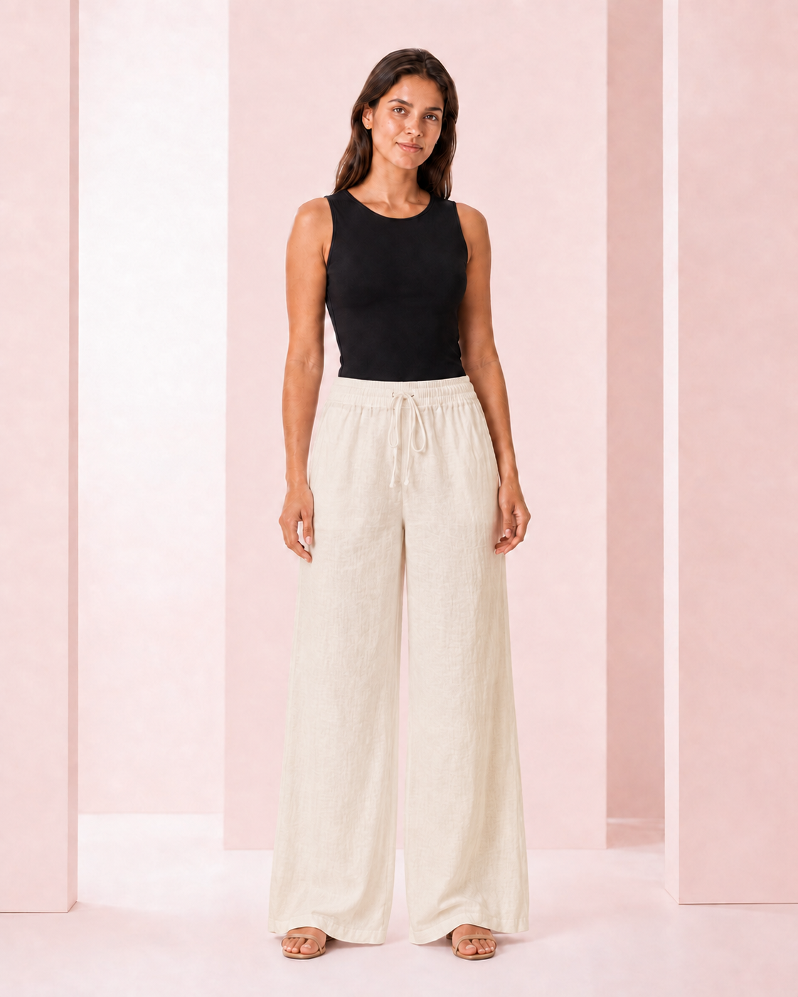 Pantalón Palazzo de Lino Beige