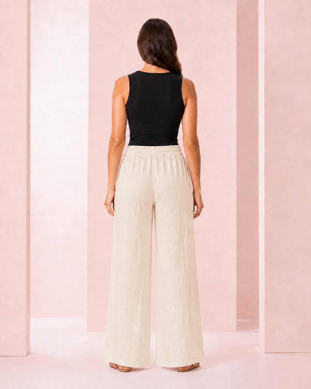 Pantalón Palazzo de Lino Beige