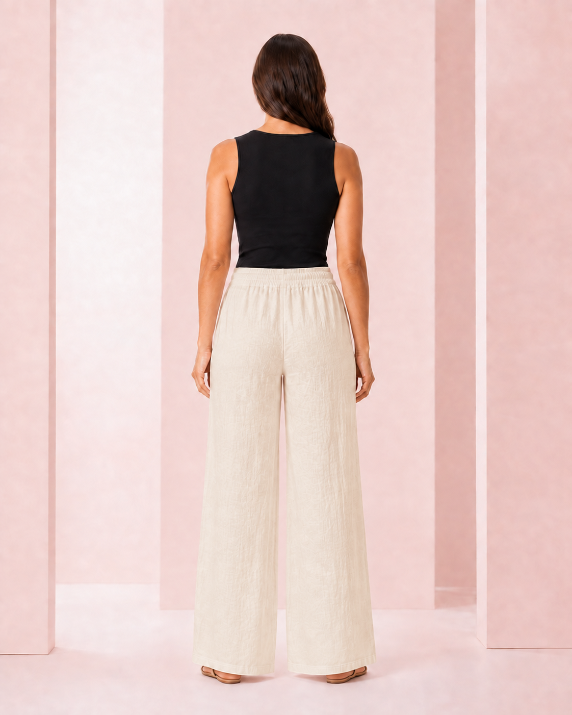 Pantalón Palazzo de Lino Beige