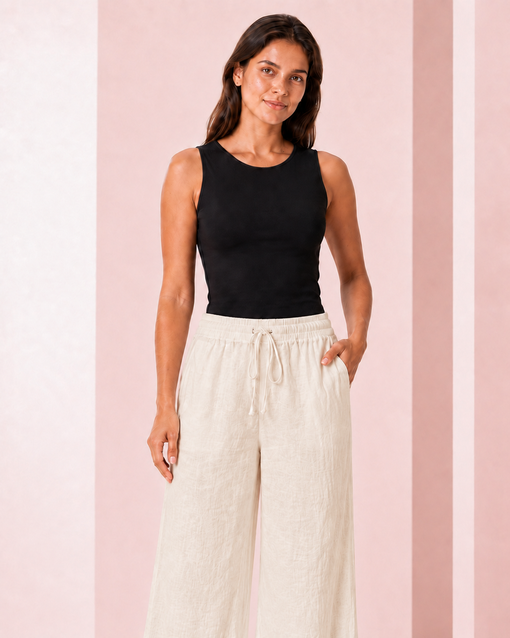 Pantalón Palazzo de Lino Beige