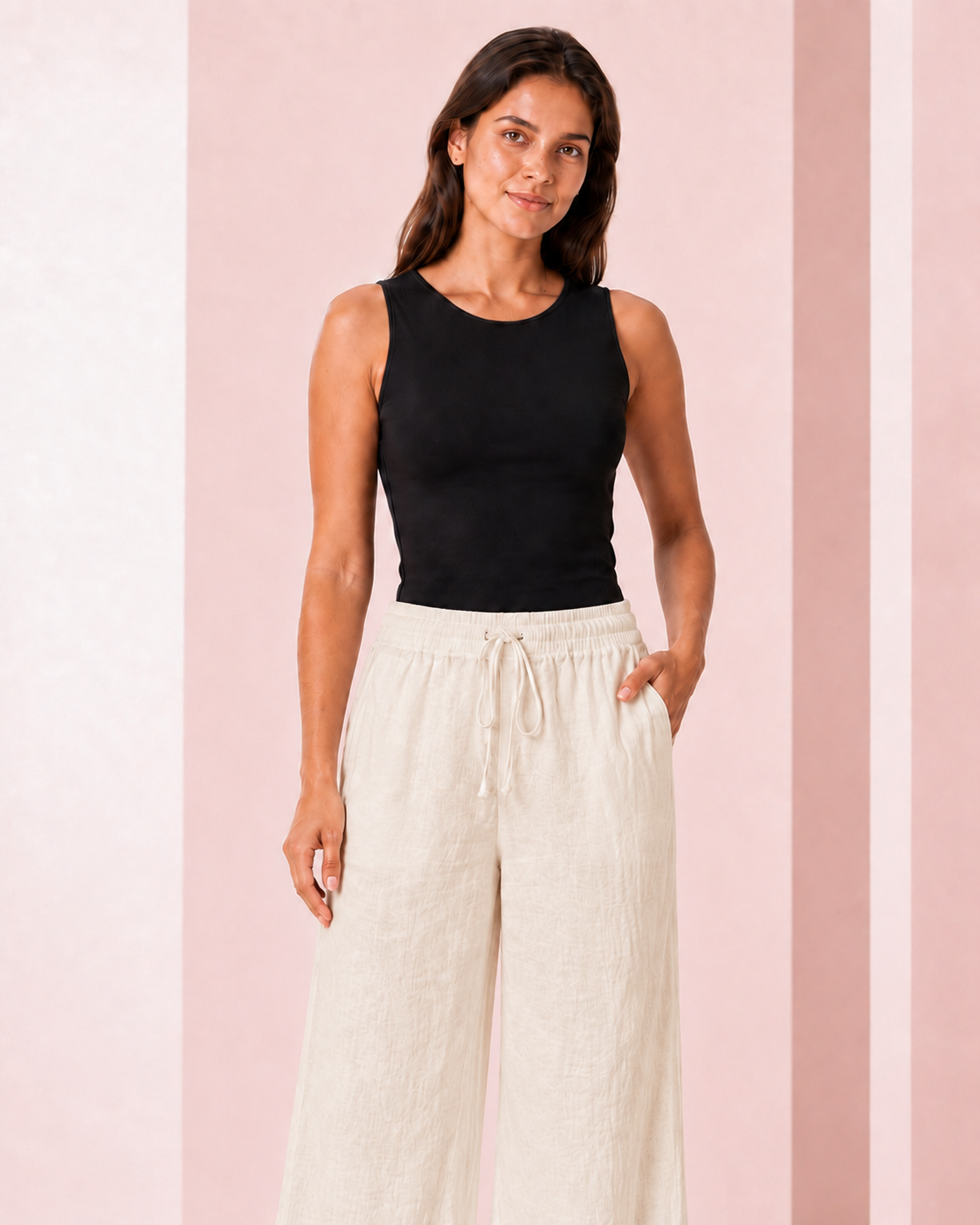 Pantalón Palazzo de Lino Beige