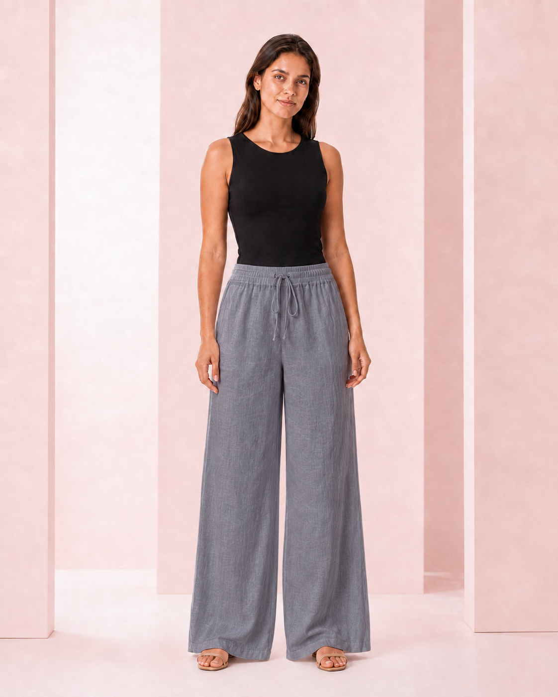 Pantalón Palazzo de Lino Gris