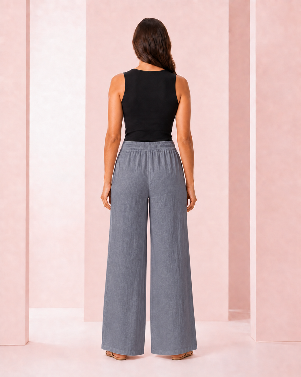 Pantalón Palazzo de Lino Gris