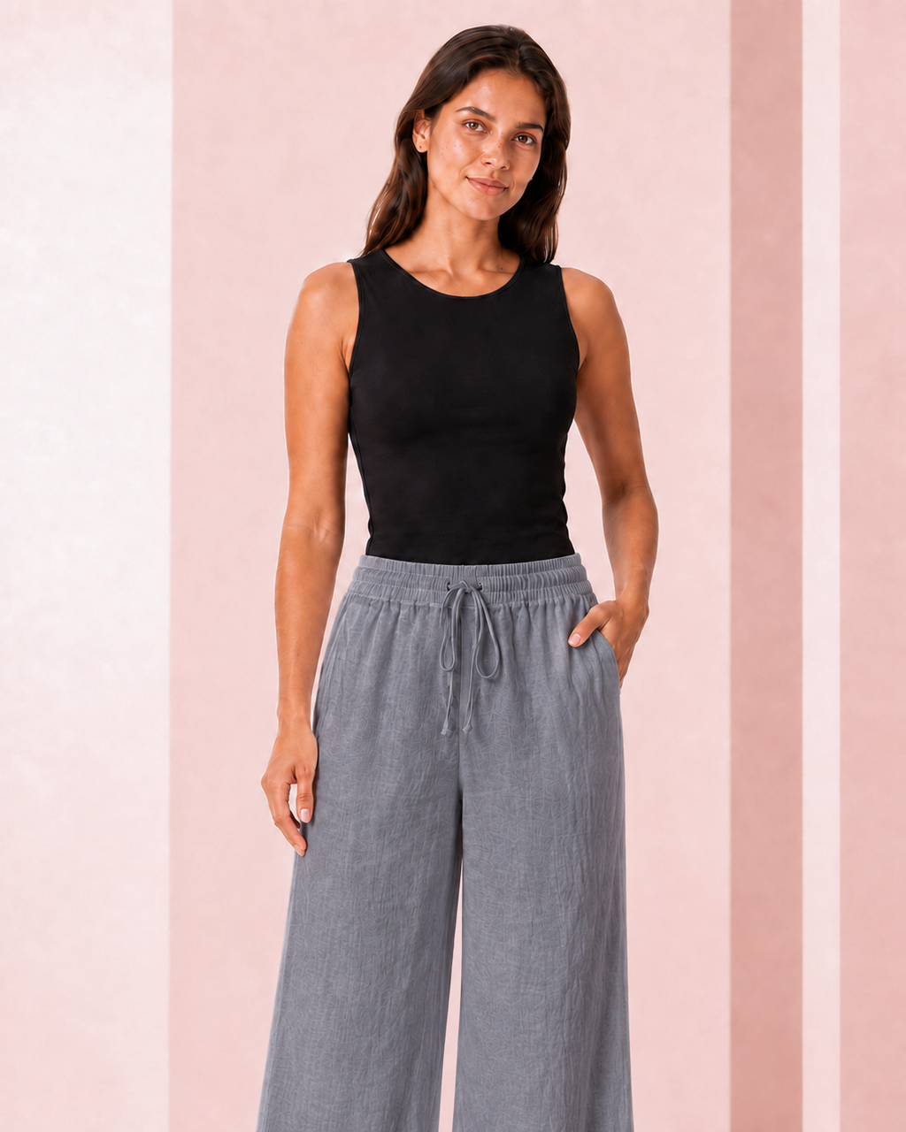 Pantalón Palazzo de Lino Gris